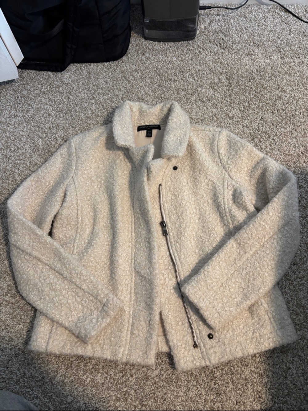 Banana Republic Ivory Teddy Bouclé Jacket with Asymmetrical Zip